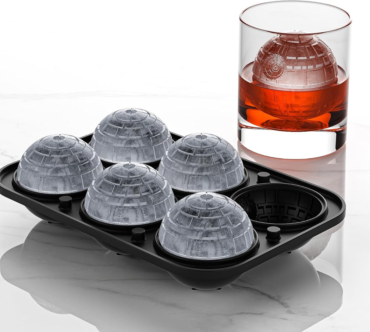 Fiastra Ice Cube Tray, Sphere, Silicone, 6 Cavity, 2.4 Inch