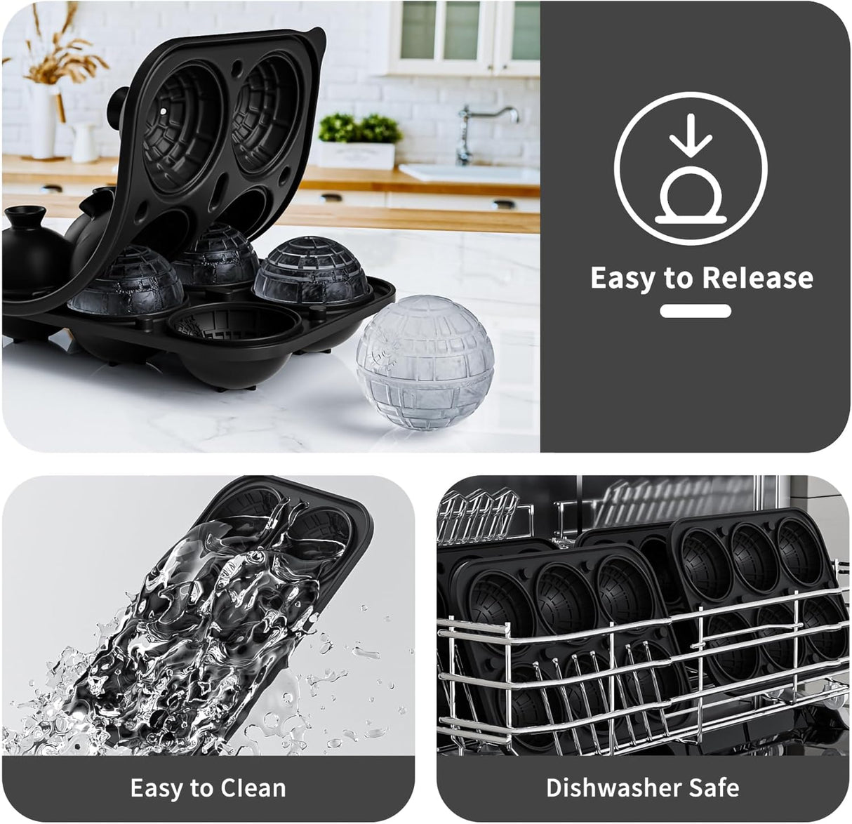 Fiastra Ice Cube Tray, Sphere, Silicone, 6 Cavity, 2.4 Inch