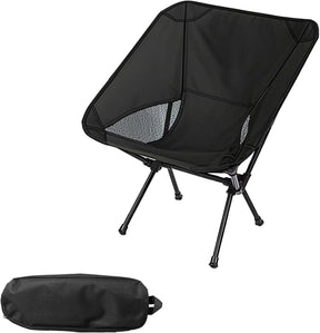 Black lightweight folding camp chair with aluminium frame ready for the outdoors
