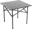 Black aluminium folding side table set up outdoors for camping