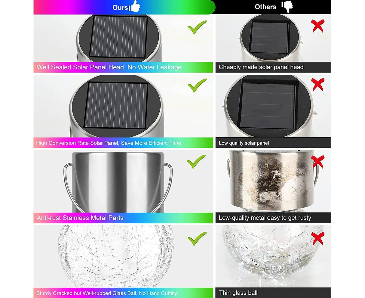 Cracked Glass Solar Hanging Ball Lights, Multicolour 12 Pack