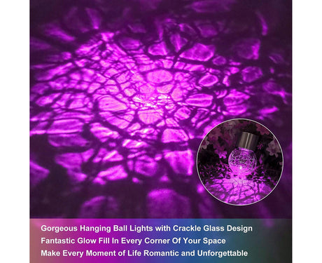 Cracked Glass Solar Hanging Ball Lights, Multicolour 12 Pack