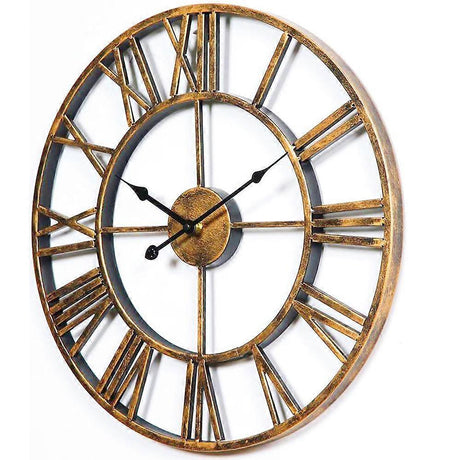 Openwork metal wall clock 40cm angled view