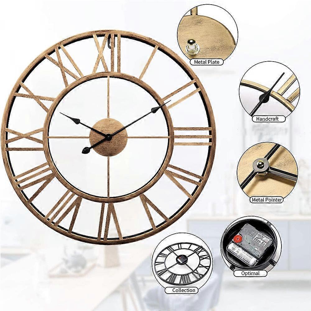 Openwork metal wall clock 40cm close up of hands
