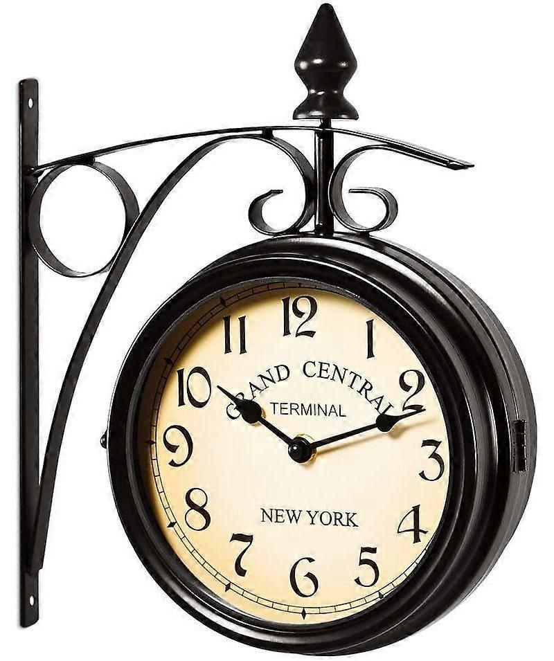 Two Sided Wrought Iron Station Wall Clock