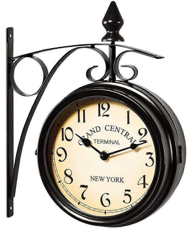 Two Sided Wrought Iron Station Wall Clock