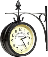 Two Sided Wrought Iron Station Wall Clock