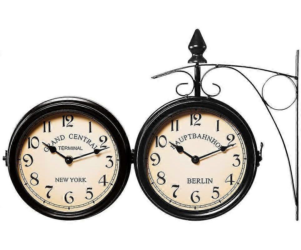 Two Sided Wrought Iron Station Wall Clock