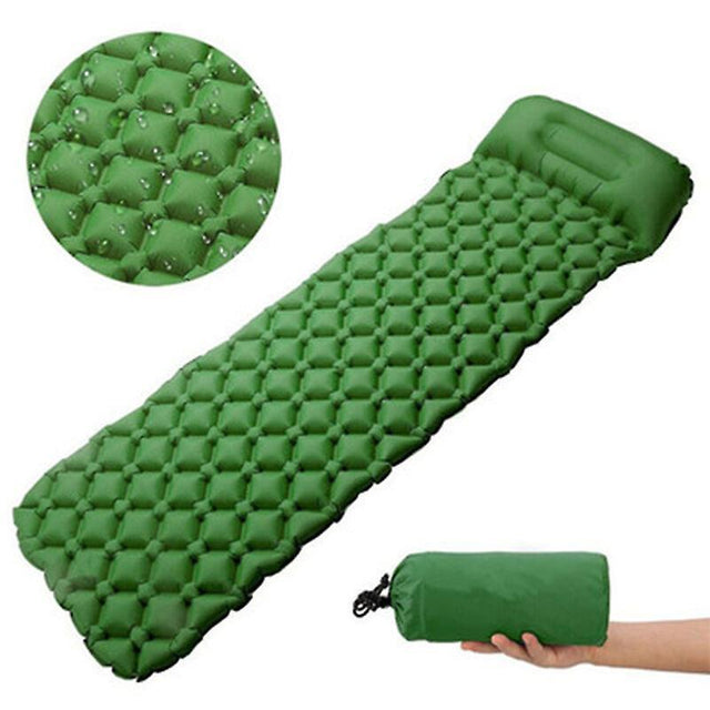 Burgess green nylon inflatable sleeping pad with pillow