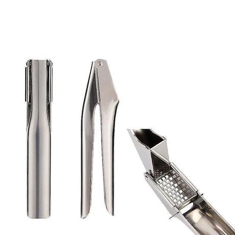 Garlic press opened outwards for rinsing and cleaning