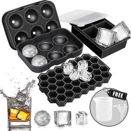 Silicone ice cube mould with removable lid making round and square cubes