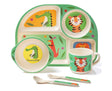 Green bamboo baby tableware set with plate, bowl, cup, spoon and fork