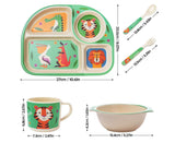 Green bamboo baby tableware set with plate, bowl, cup, spoon and fork