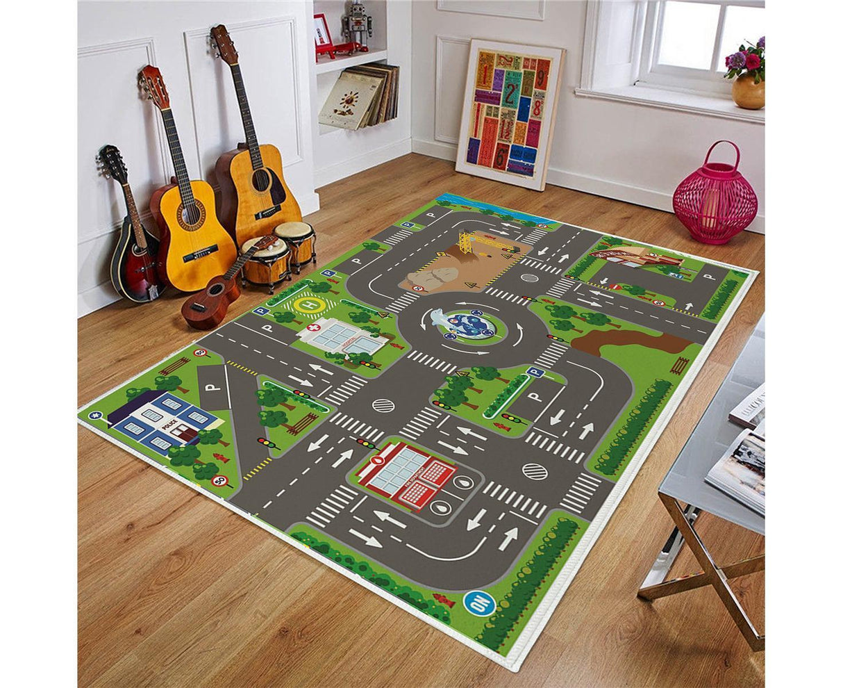 Baby play mat with city road print