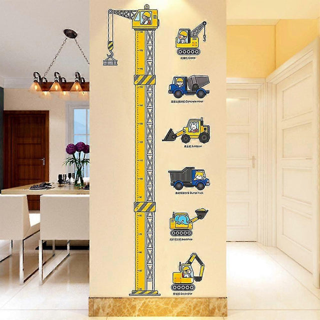 Kids Growth Height Chart Wall Sticker, Construction Vehicles