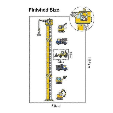 Kids Growth Height Chart Wall Sticker, Construction Vehicles