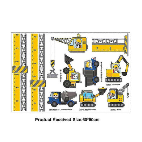 Kids Growth Height Chart Wall Sticker, Construction Vehicles
