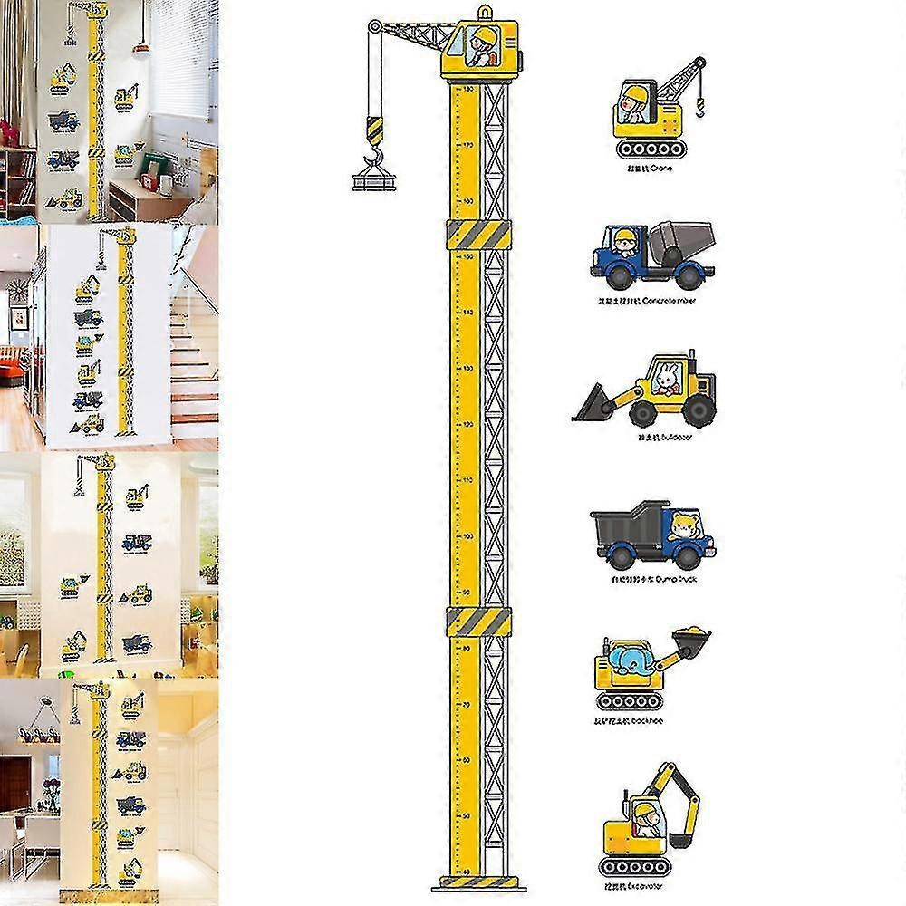 Kids Growth Height Chart Wall Sticker, Construction Vehicles