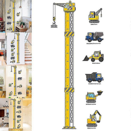 Kids Growth Height Chart Wall Sticker, Construction Vehicles