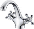 Chrome retro basin mixer tap with two cross handles for hot and cold