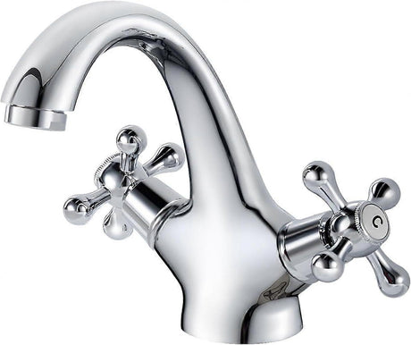 Chrome retro basin mixer tap with two cross handles for hot and cold