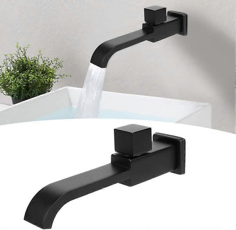 Matte black wall mounted cold water basin tap with single hole brass body