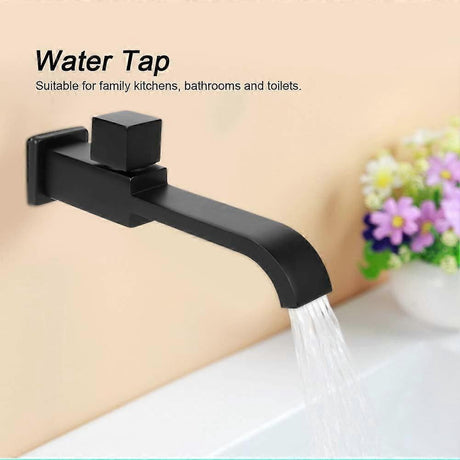 Close up of G1/2 thread inlet connection on matte black wall mounted tap