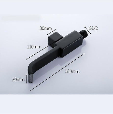 Matte black wall mounted tap shown with supplied mounting hardware
