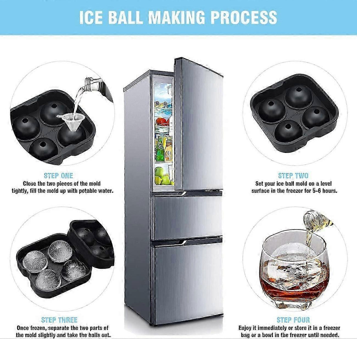 Scanno Ice Mould, Sphere, Silicone, 4pcs