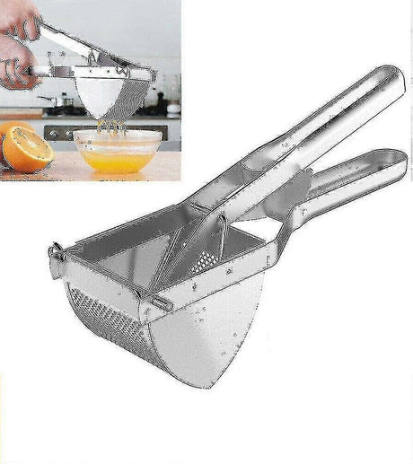 Stainless steel potato masher and press with anti slip handle