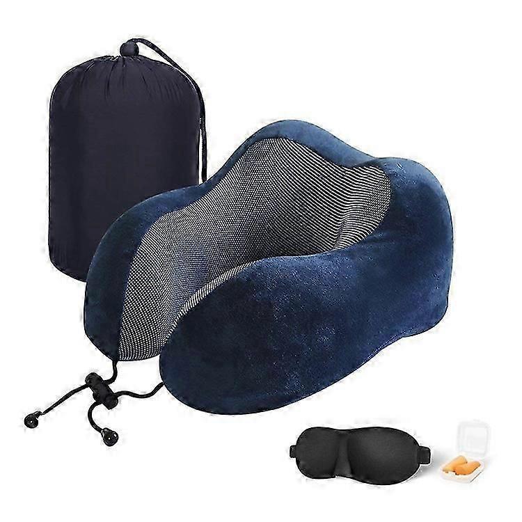 Blue U shape memory foam travel neck pillow