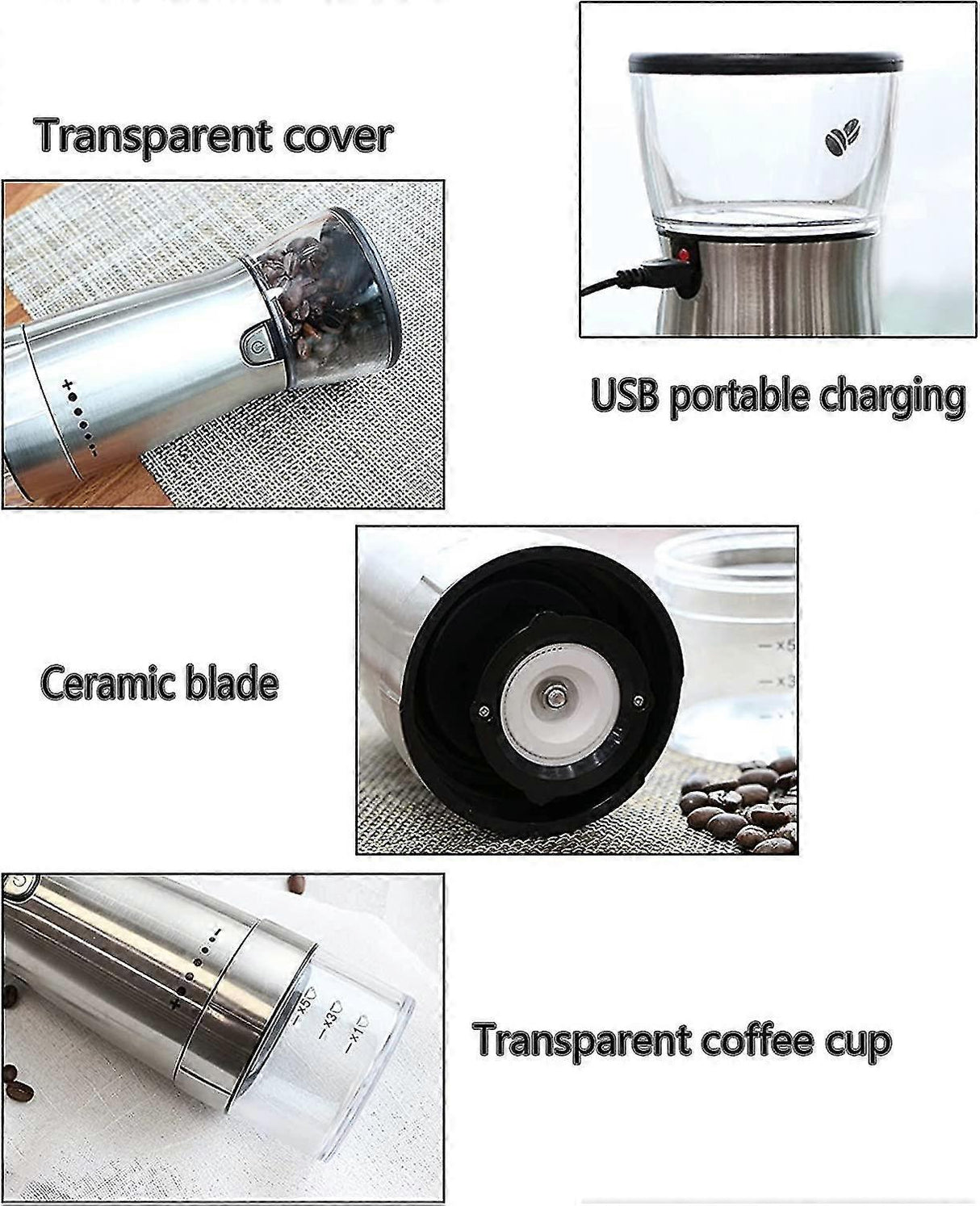 Modica Coffee Grinder, Electric, Portable, Stainless Steel Blade, 200W