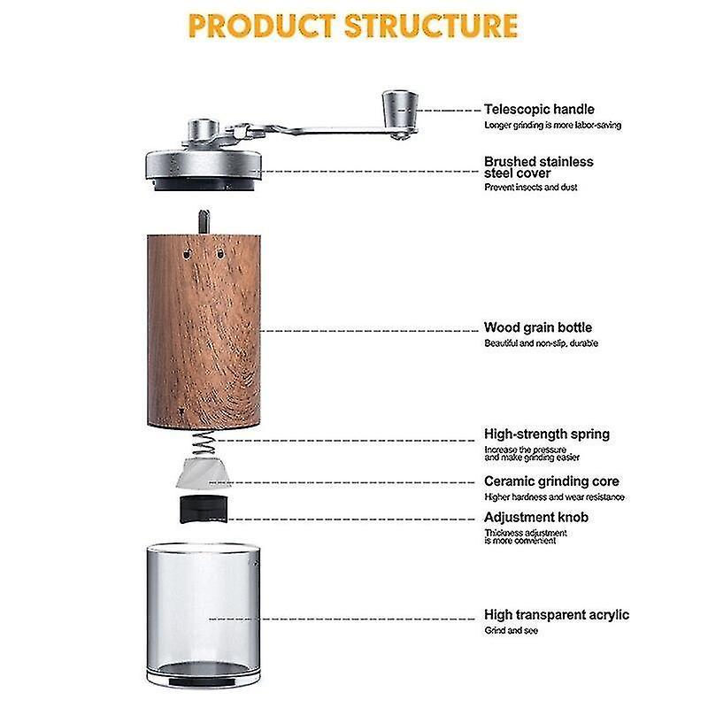 Noto Coffee Grinder, Manual, Wood and Stainless Steel, Portable Burr