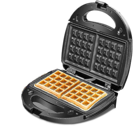 Waffle maker opened showing non stick waffle cooking plates