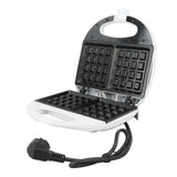 Mini 750 W waffle maker with aluminium alloy body and lid closed