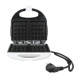 Waffle maker opened showing two non stick waffle plates