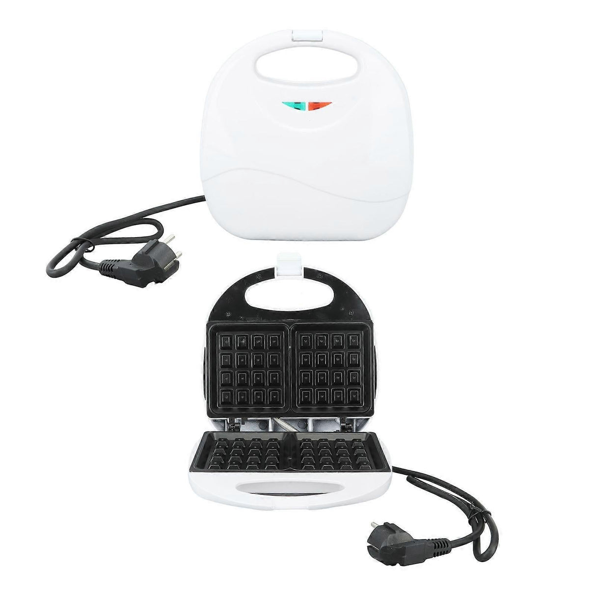 Two waffles cooking side by side in the mini waffle iron