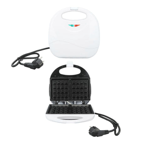 Two waffles cooking side by side in the mini waffle iron
