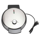 Stainless steel dual sided waffle maker closed with temperature control dial