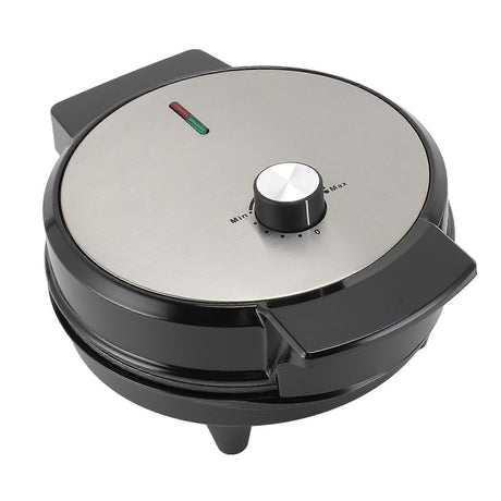 Waffle maker opened to show the dual sided non stick cooking plates