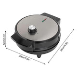 1000 W stainless steel waffle maker on a bench with breakfast waffles served