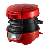 Mini sandwich and waffle maker in stainless steel on a benchtop