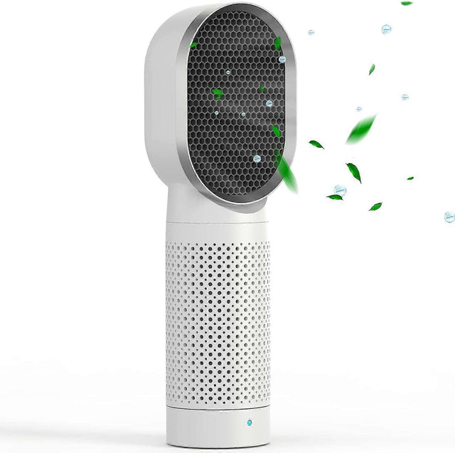 White desktop air purifier with H13 HEPA filter, front view