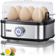 Compact 400 W stainless steel electric egg cooker with lid closed