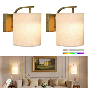 Rechargeable RGB LED wall sconce in gold, set of two