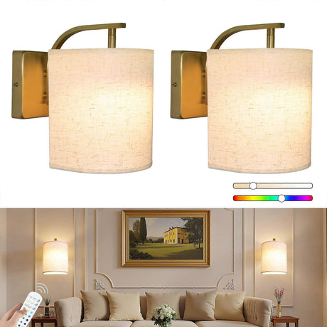 Rechargeable RGB LED wall sconce in gold, set of two