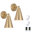 Modern gold wall sconce with cone shade, set of two