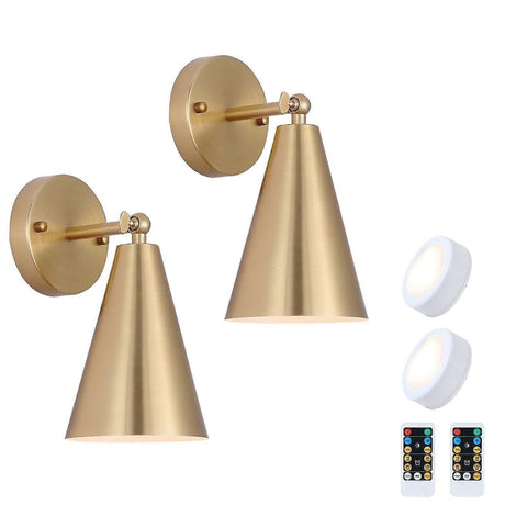 Modern gold wall sconce with cone shade, set of two