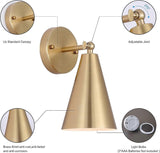 Modern gold wall sconce with cone shade, set of two
