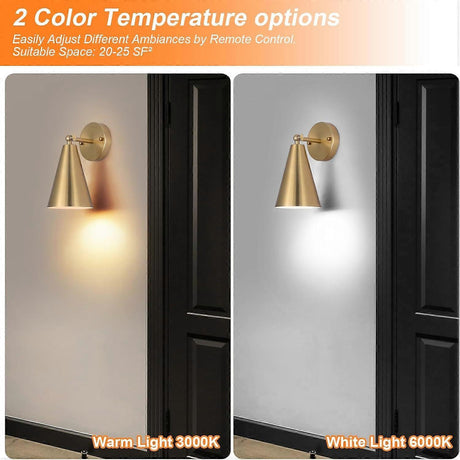 Modern gold wall sconce with cone shade, set of two
